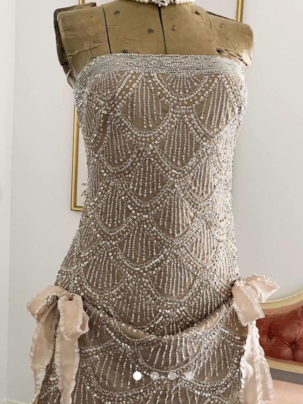 Beaded Strapless Champagne Flapper Dress